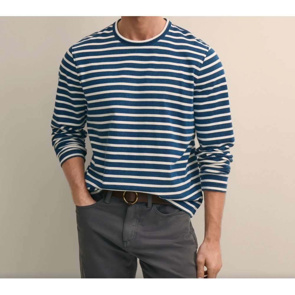 Brooks Brothers M XXL Cotton Indigo-Dyed Hvy Wt Mariner Stripe Long-Sleeve